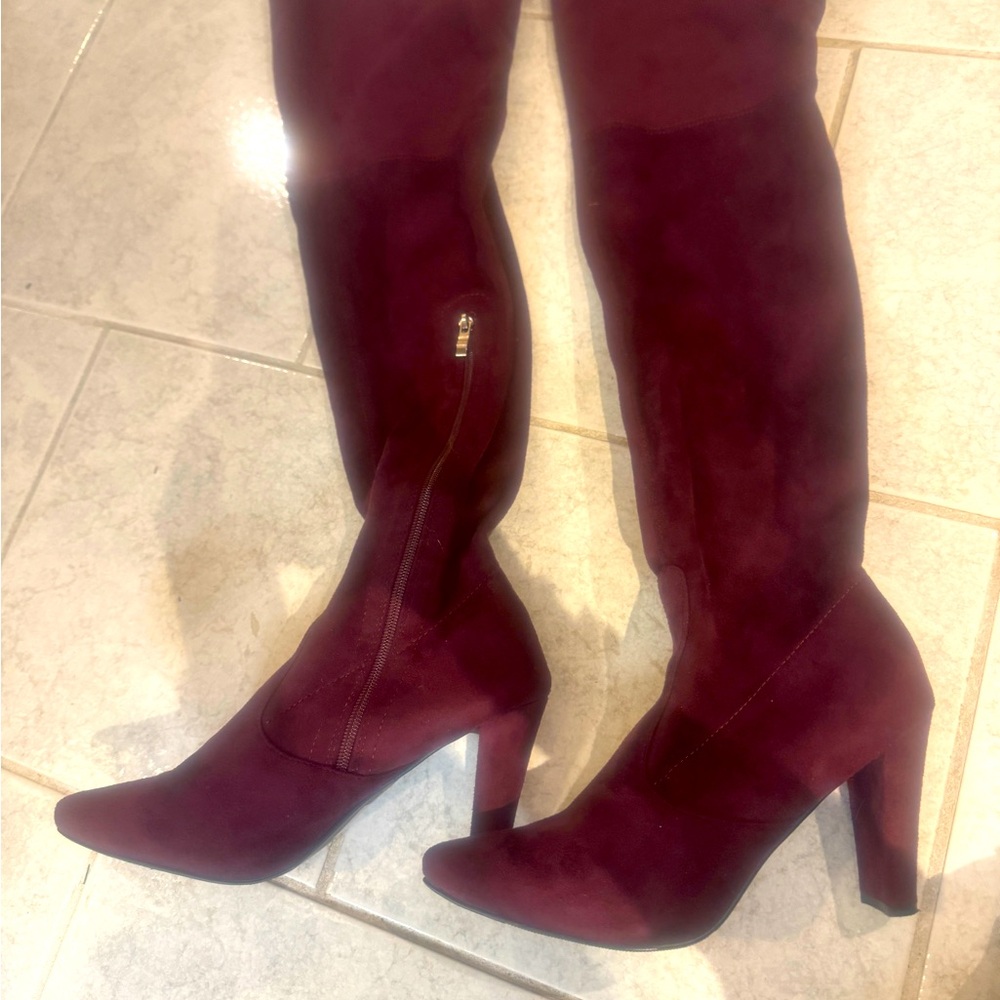 Plum suede over the knee boots 9